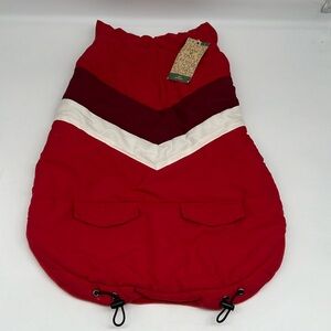 Paw & Tail Pet Apparel Red Dog Coat White Maroon Chevron Stripe Retro Warm Large